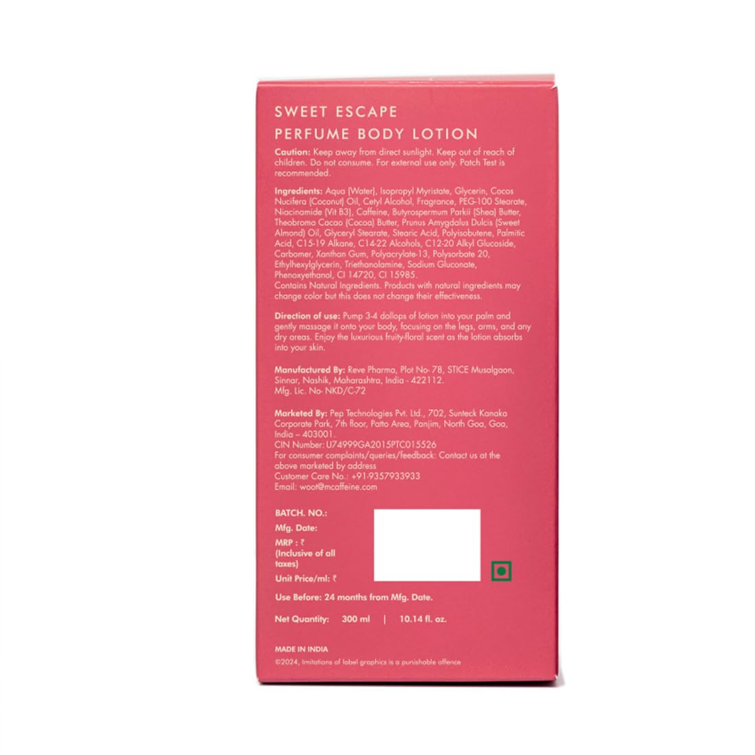 mCaffeine Sweet Escape Perfume Body Lotion 300ml | Niacinamide, Cocoa & Shea Butter | Deep Moisturization for Women & Men | Lightweight, Non-Sticky & Daily Use | Fruity-Floral Fragrance