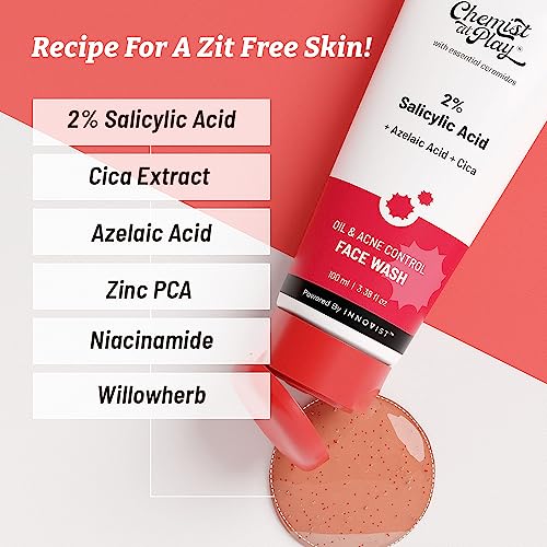 Chemist at Play 2% Salicylic Acid Face Wash For Oily Skin with Niacinamide | Prevents Acne & Removes Excess Oil | Sulphate Free, Anti Acne Face Cleanser | For Men & Women | 100 ml