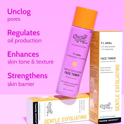 Chemist At Play Glycolic Acid Face Toner for Gentle Exfoliation & Skin Hydration | Formulated with 7% AHA, 3% Niacinamide & 1% Kombucha | 150ml