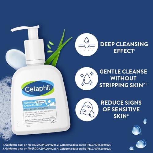 Cetaphil Hydrating Foaming Face Wash for Men and Women | Pollution Defense Cream-to-Foam Cleanser with Niacinamide, Pro-Vitamin B5 & Aloe, 236ml | Removes 97% Pollution Micro-Particles | Gentle Yet Deep Clean