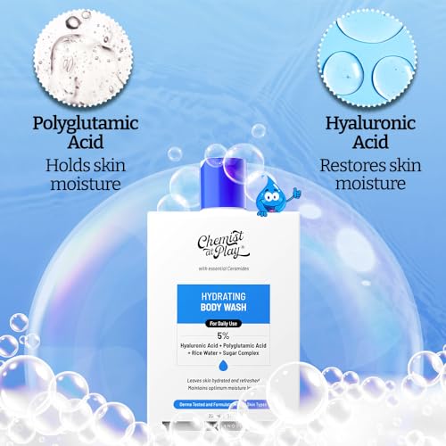 Chemist at Play Hydrating Body Wash | With 5% Hyaluronic Acid Bodywash for Intense Hydration | Reduces Flakes & Itchiness | For Dry Skin | Polyglutamic Acid & Hyaluronic Acid | Unisex | 236ml