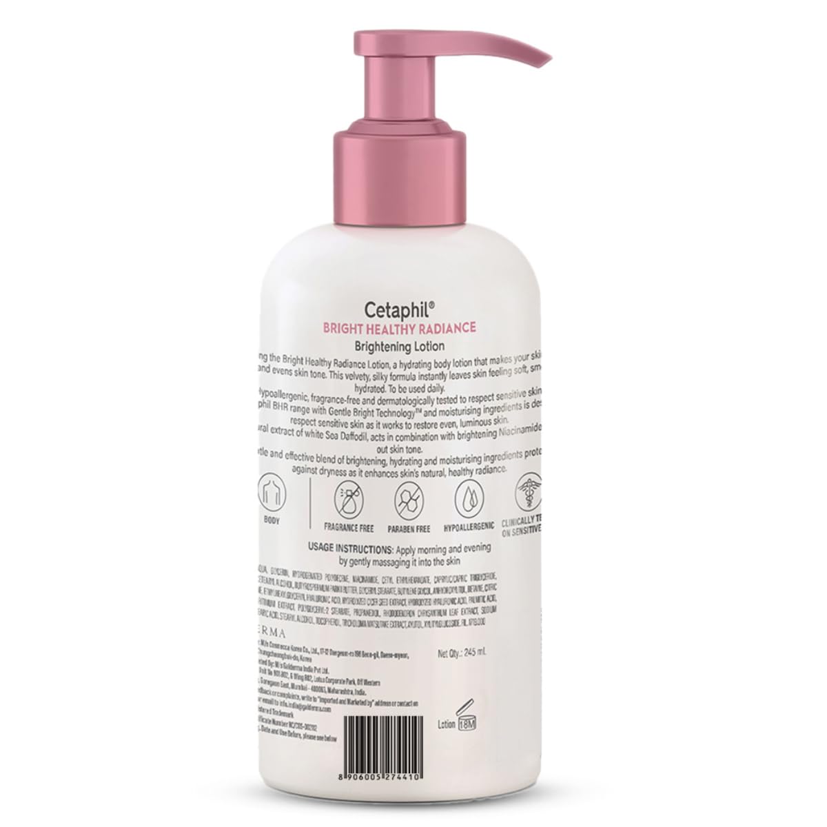 Cetaphil Bright Healthy Radiance Brightness Lotion 245ml, Dermatologist Tested, Niacinamide & Sea Daffodil, Dark Spot Reduction, Even Skin Tone