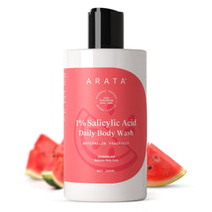 Arata 1% Salicylic Acid Body Wash I 300 ML I Removes Back Acne I Improves Strawberry Skin I Cleanses, Smoothens and Exfoliates Skin I Prevents Body Acne and Bumps I with Watermelon Fragrance