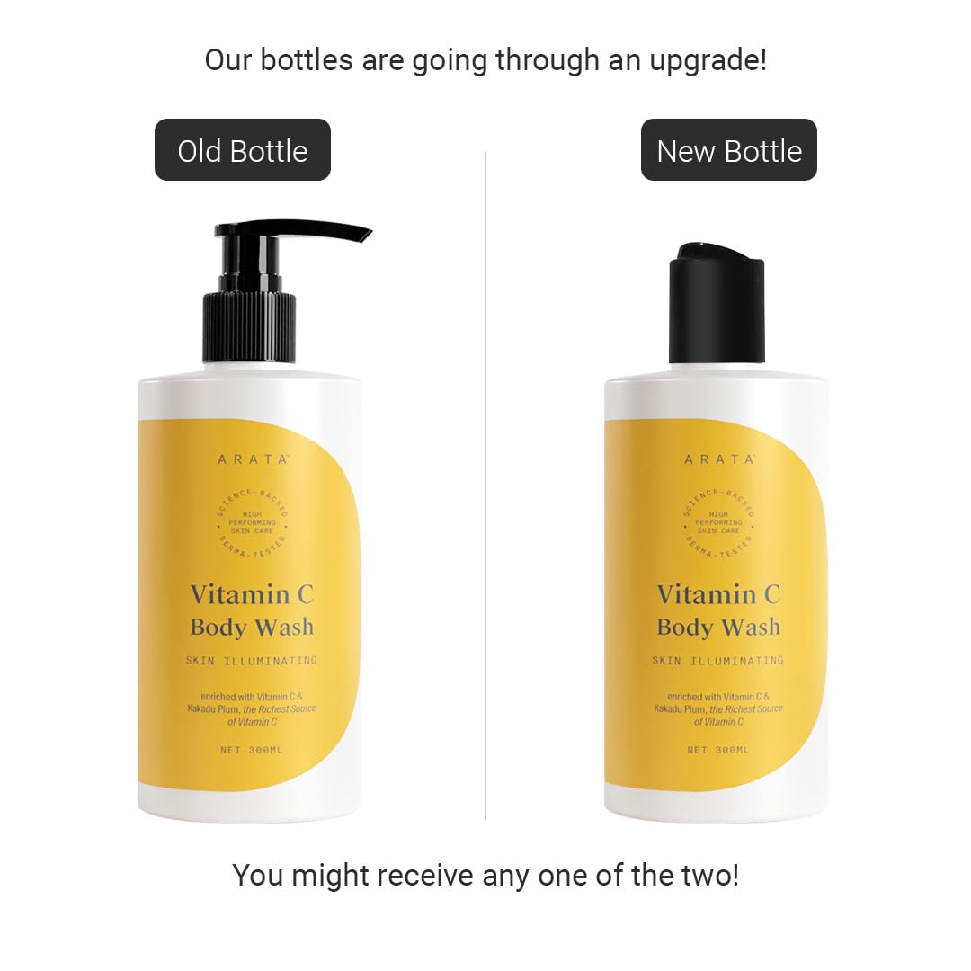 Arata 1% Vitamin C Daily Glow Body Wash For Soft & Even Toned Skin | Helps to Reduce Fades Dark Spots & Pigmentation | Long Lasting Fragrance | No Parabens No Sulfates | 300ML