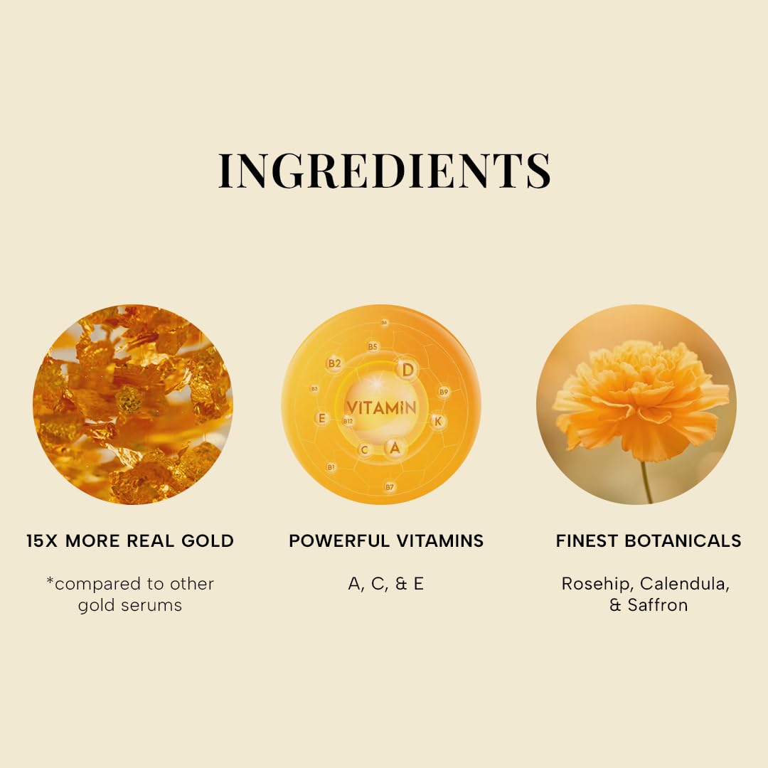 RAS Luxury Oils 24K Gold Radiance Elixir Face Serum for Glowing Skin & Skin Brightening | Face Oil | Nourish & Repair | Reduce Wrinkles , Acne & Dark Spots | ( 6 ml)