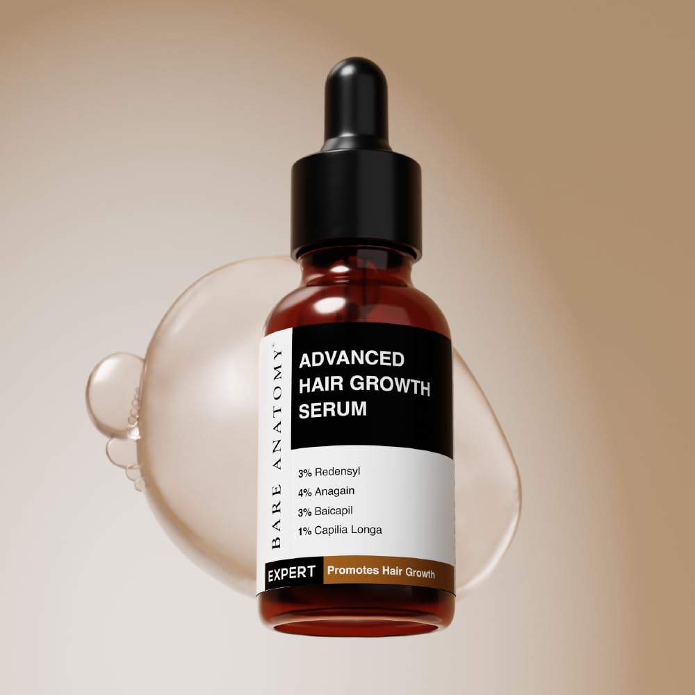 Bare Anatomy Advanced Hair Growth Serum | 3% Redensyl, 4% Anagain, 3% Baicapil, 1% Capilia Longa, Rosemary, Biotin & Rice Extract | Hairfall control & Hair Density | Women & Men | 30ml