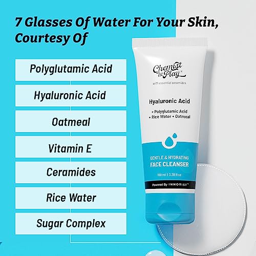 Chemist at Play Gentle & Hydrating Face Cleanser | Hydrates Dull & Dry Skin | Enriched with Vitamin E, Rice Water & Oatmeal | Removes Excess Oil & Dirt | For All Skin Types | For Men & Women | 100ml