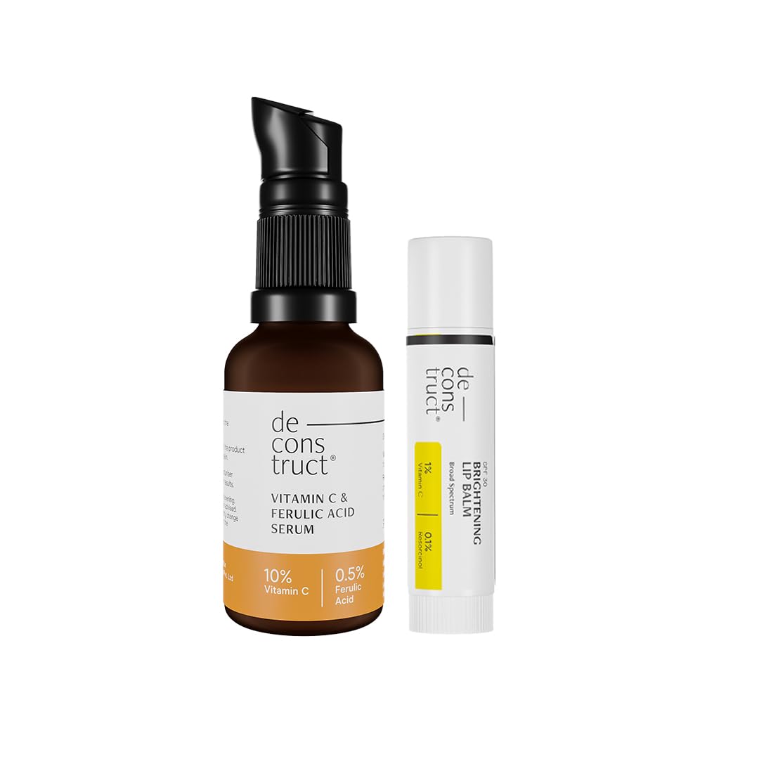 Deconstruct Radiant Lips & Skin Set: Spf Lip Balm (4G) & Non-Irritating Vitamin C Face Serum (30Ml)|For Dark Pigmented Dry Flaky Lips, Brightens Pigmented Lips|Pack Of 2