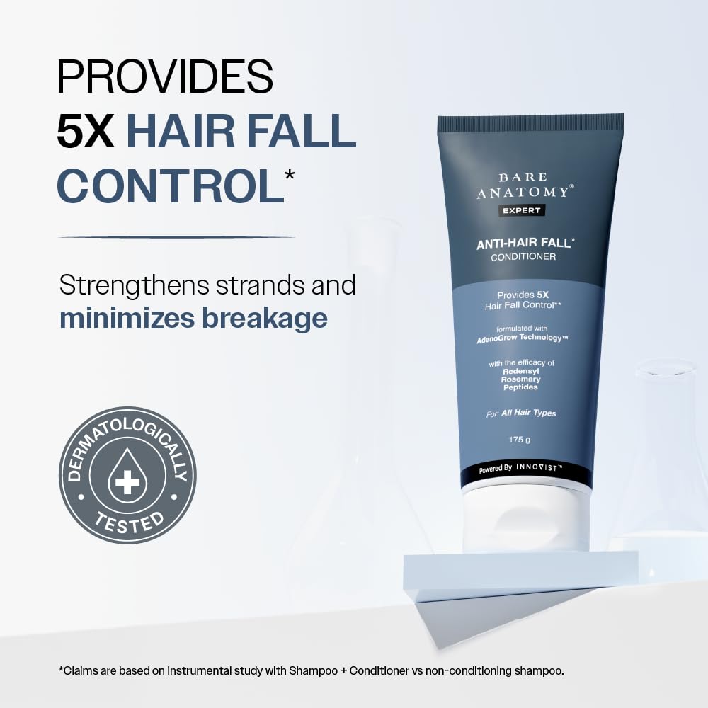 Bare Anatomy Anti-Hair Fall Conditioner for Hair Fall with Redensyl, Rosemary & Peptides | Reduces Hair Thinning & Breakage | Strengthens Hair, Reduces Frizz & Adds Shine | For All Hair Types | 175gm