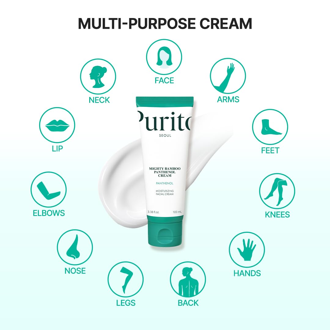 PURITO Panthenol 10% Post-Acne Cream Moisturizer for Blemish Marks, Barrier Repair, Silicone-Free, Non-Comedogenic, Fragrance-Free, Vegan & Cruelty-Free Korean Skincare, 100mL 3.38 fl.oz