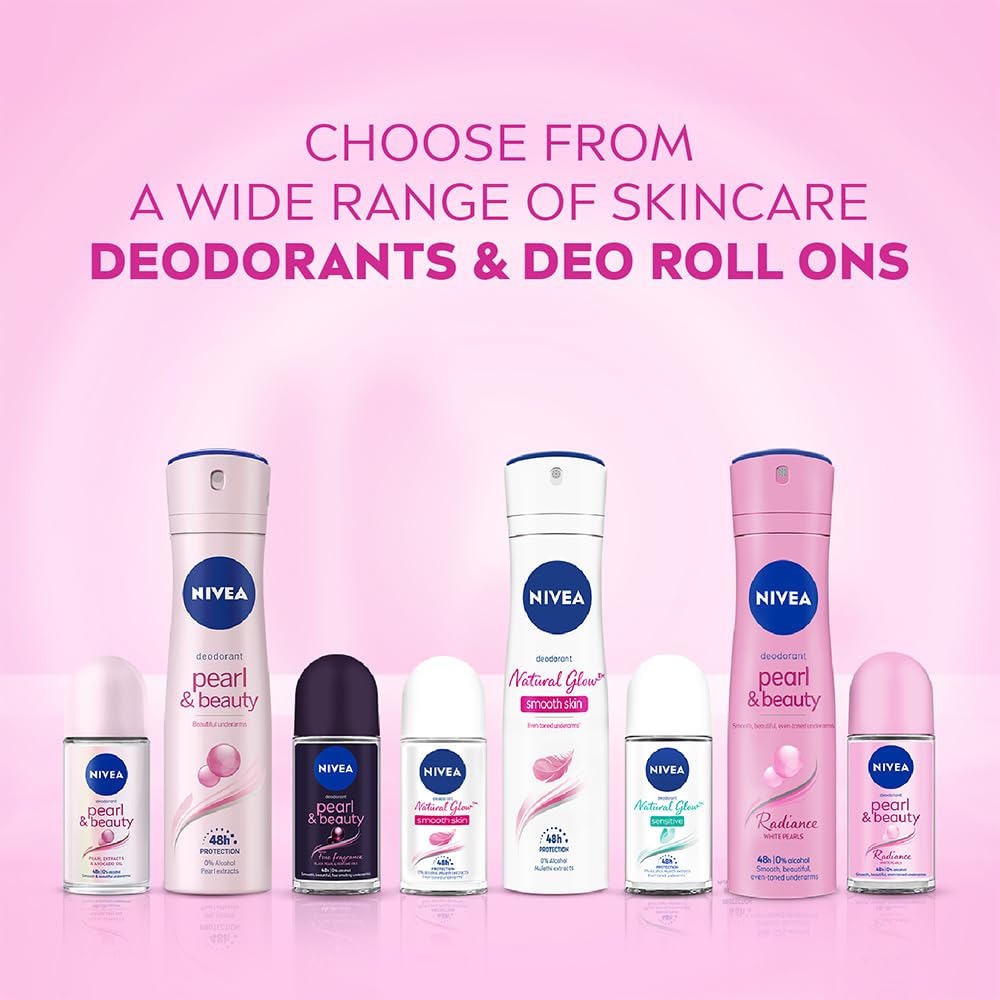 NIVEA Natural Glow Smooth Skin Deodorant Underarm Roll On for Women| Vitamin C, Vitamin E, Avocado oil and Licorice Extract | 72 H Even Toned, Smooth & Bright Underarms | 0% Alcohol and Dermat Approved |50 ml