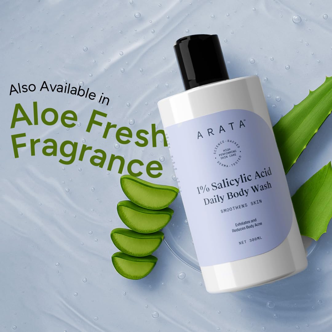 Arata 1% Salicylic Acid Body Wash I 300 ML I Removes Back Acne I Improves Strawberry Skin I Cleanses, Smoothens and Exfoliates Skin I Prevents Body Acne and Bumps I with Watermelon Fragrance