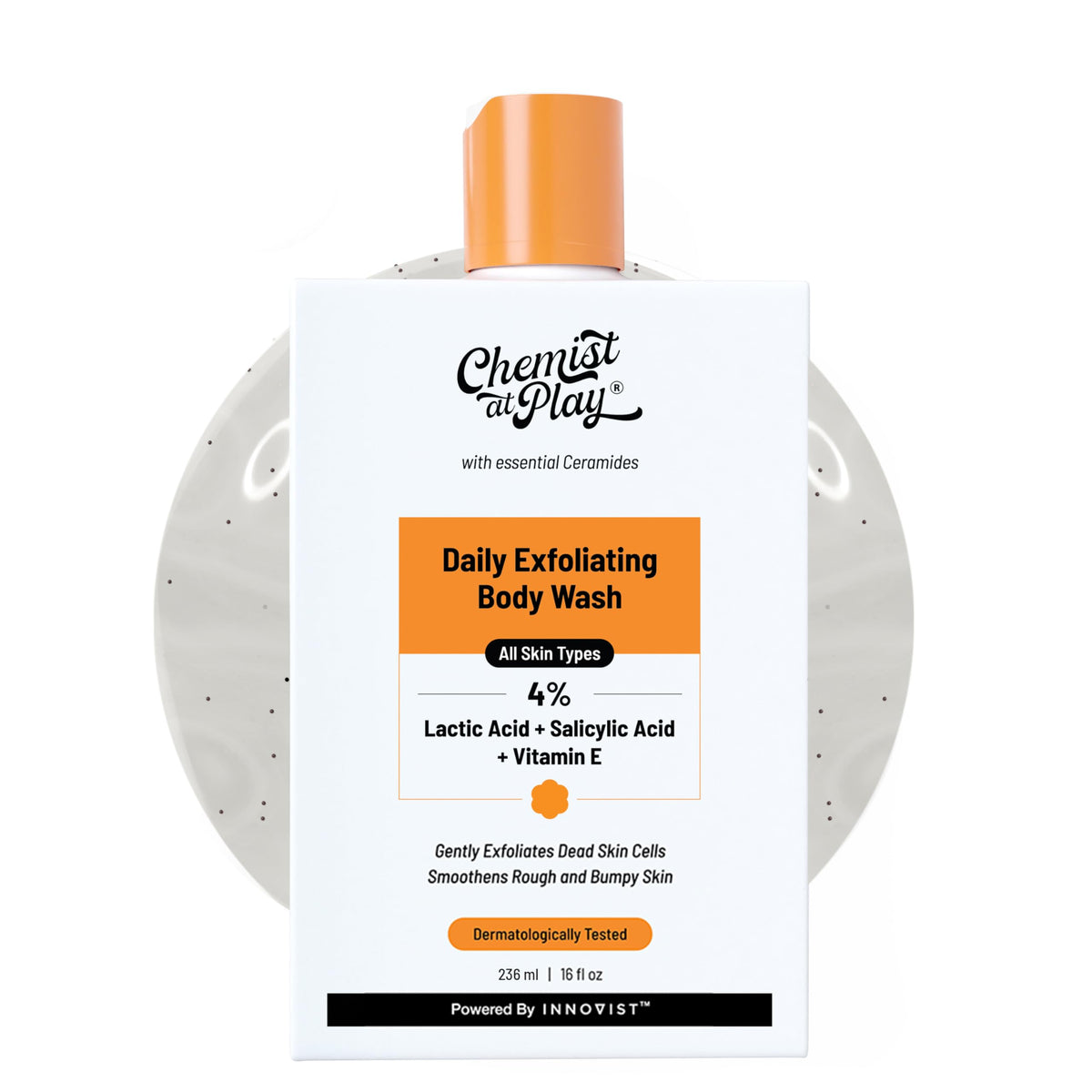Chemist At Play Exfoliation 236ml | 4% (Salicylic Acid, Vitamin E and Lactic Acid) | Paraben & SLS Free | Gentle Exfoliating Shower Gel | Removes Tan & Body Acne | Prevents Dry, Rough, Bumpy Skin | Unisex