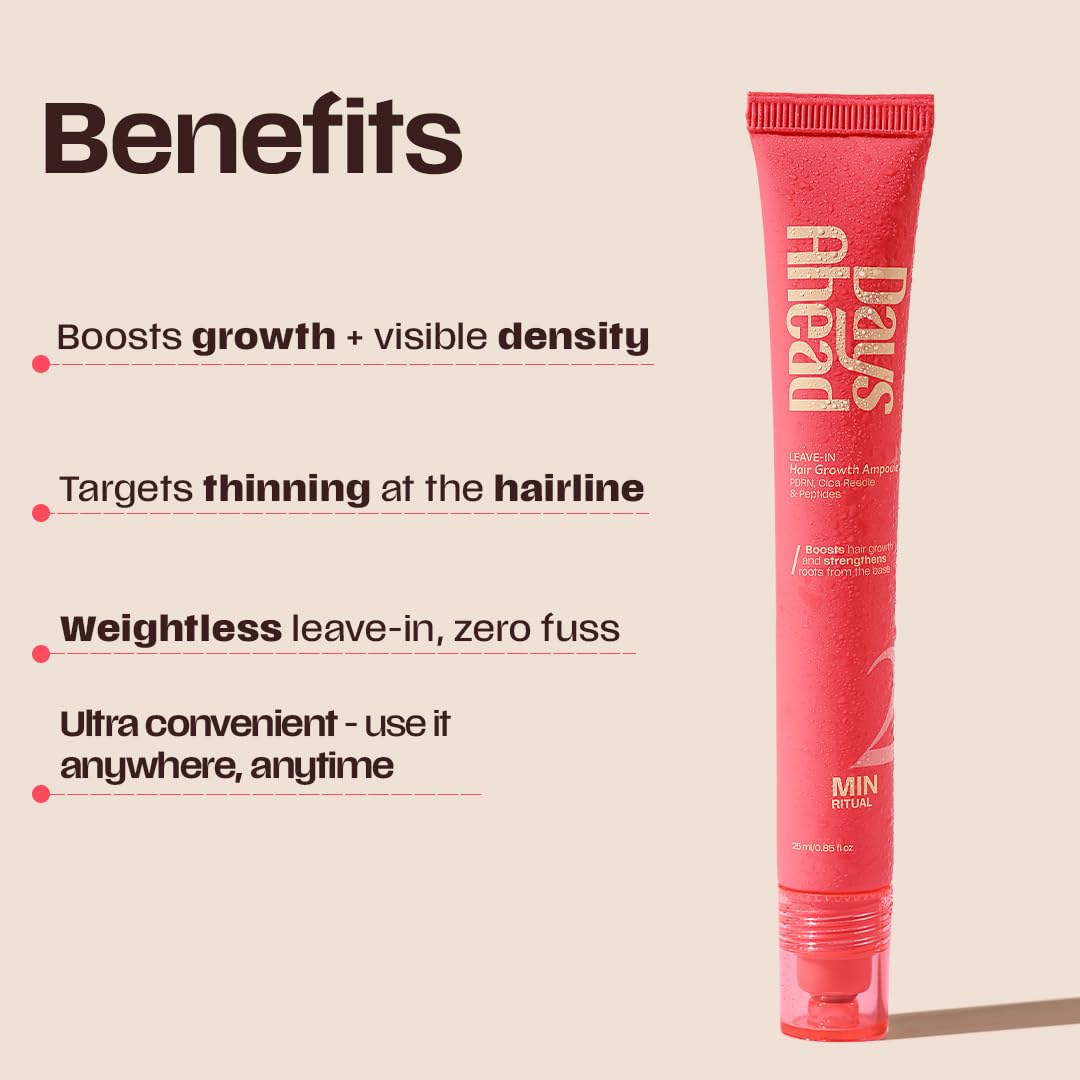 Days Ahead Leave-in Hair Growth Ampoule Serum (Roll on) | 16% Growth Actives | PDRN, Redensyl, Anagain | Hair Growth Serum | Promotes Growth, Increases Density | Non-Greasy | For Women & Men | 25 ml