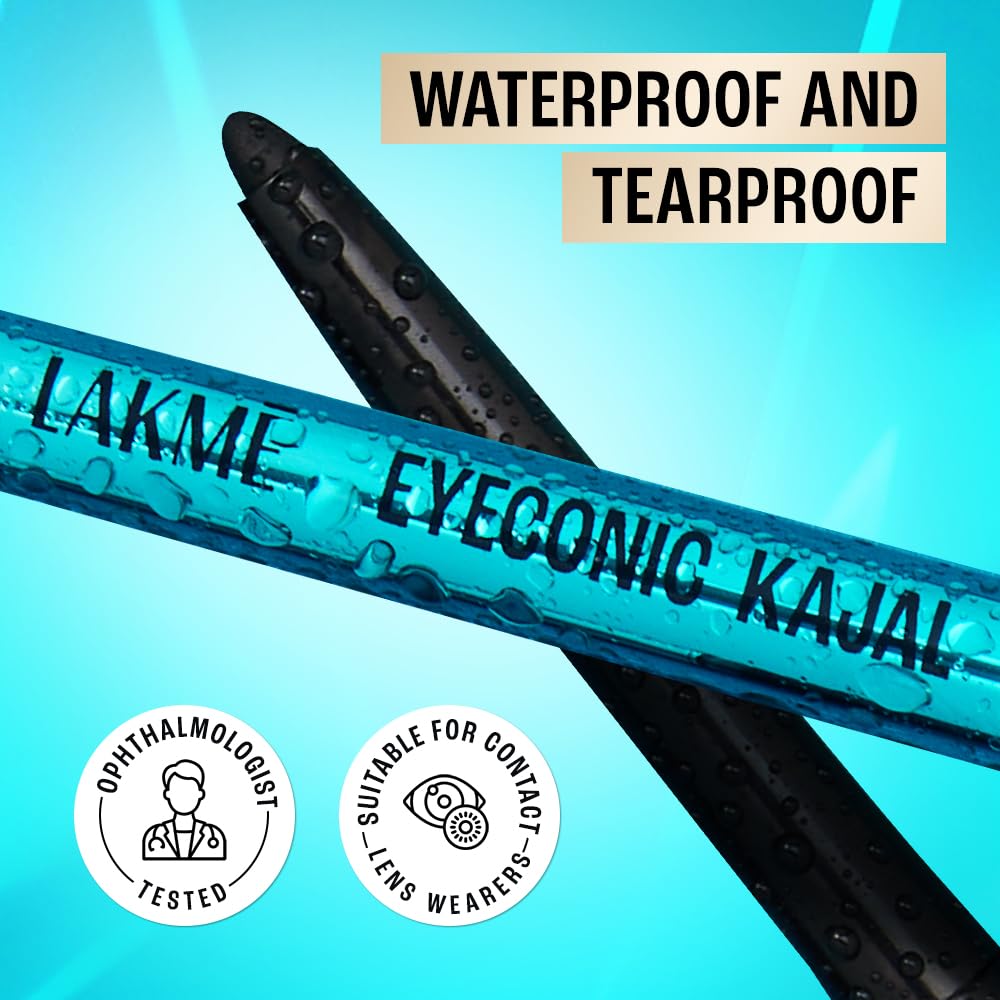 LAKMÉ Eyeconic Black Kajal 0.35 g (Combo Pack of 2) Matte Kohl Liner in a Twist Up Pencil - Waterproof|| Smudge Proof & Long Lasting Eye Makeup