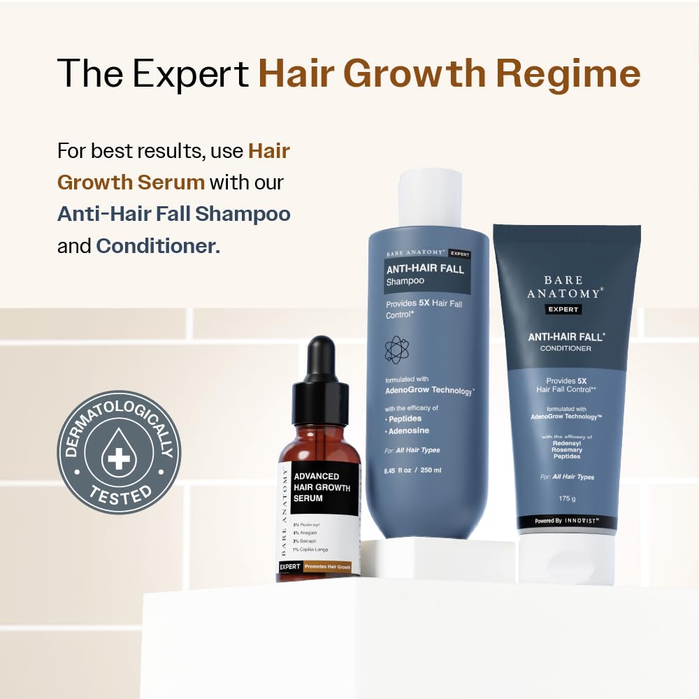 Bare Anatomy Advanced Hair Growth Serum | 3% Redensyl, 4% Anagain, 3% Baicapil, 1% Capilia Longa, Rosemary, Biotin & Rice Extract | Hairfall control & Hair Density | Women & Men | 30ml