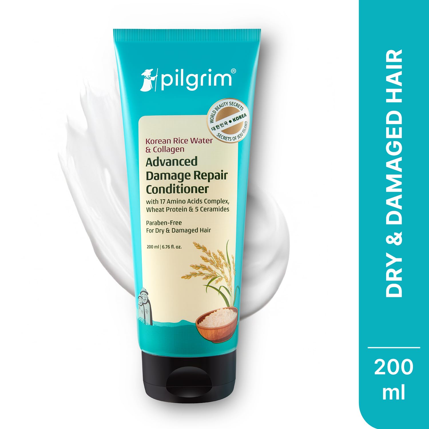 Pilgrim Korean Rice Water & Collagen Advanced Damage Repair Conditioner - 200ml | With 17 Amino Acids, Wheat Protein & Ceramides | Paraben-Free | Deep Nourishment & Shine I For Women & Men
