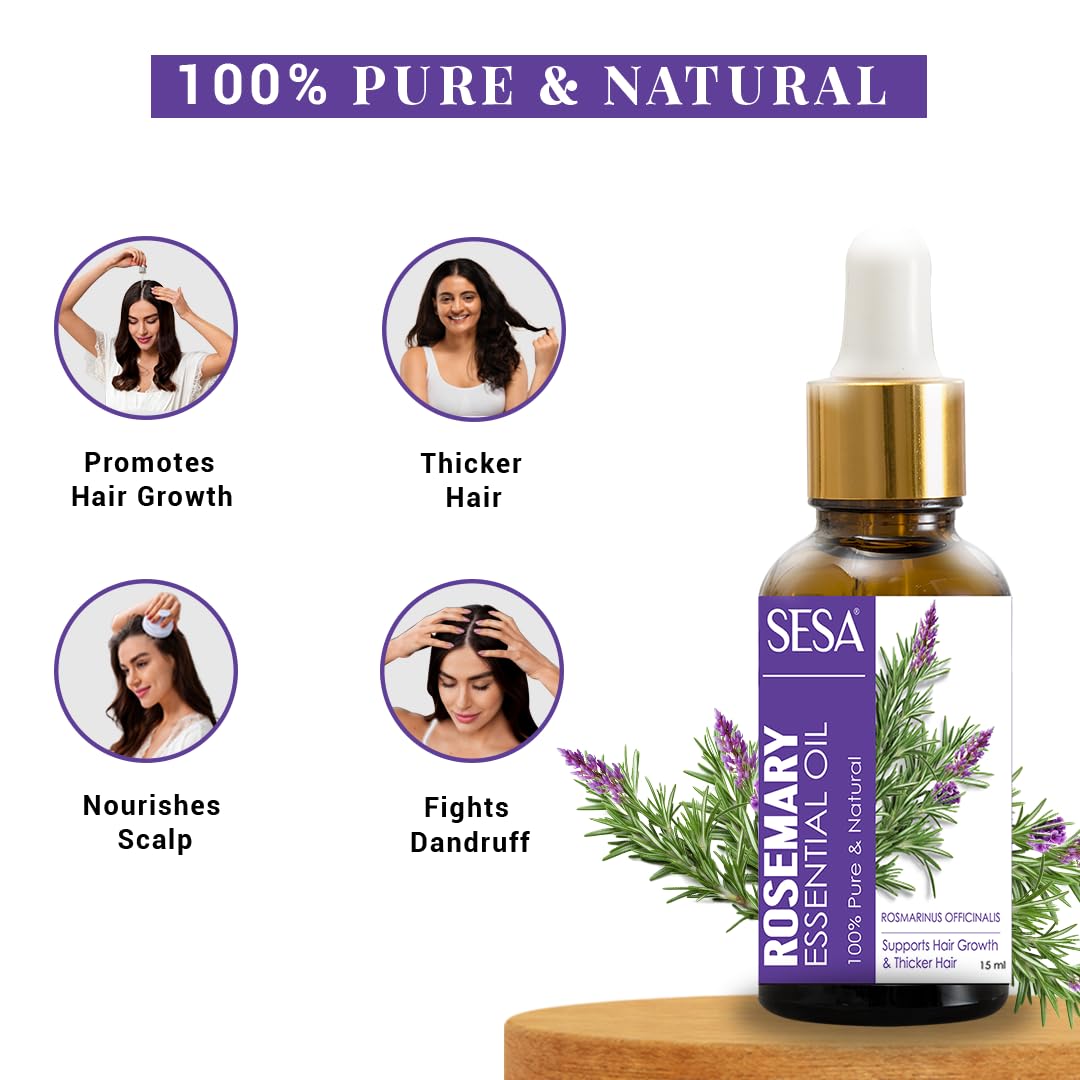 Sesa Rosemary Essential Oil For Hair Growth Nourishes Skin | Hair Fall Control | Women and Men 100% Pure & Natural Rosemary Oil |15 ml