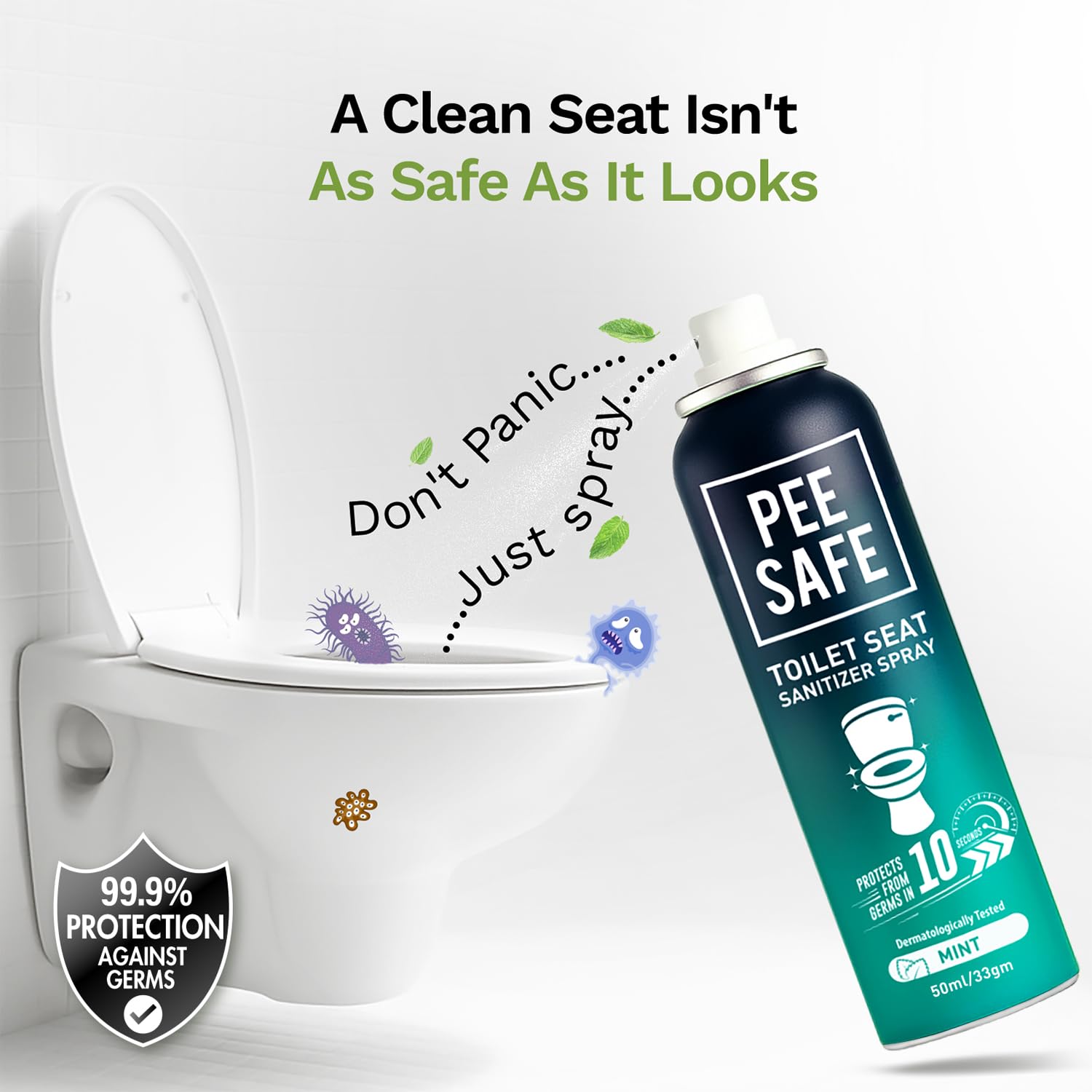 Pee Safe Toilet Seat Sanitizer Spray | Mint 50ml - Reduces Risk of UTI