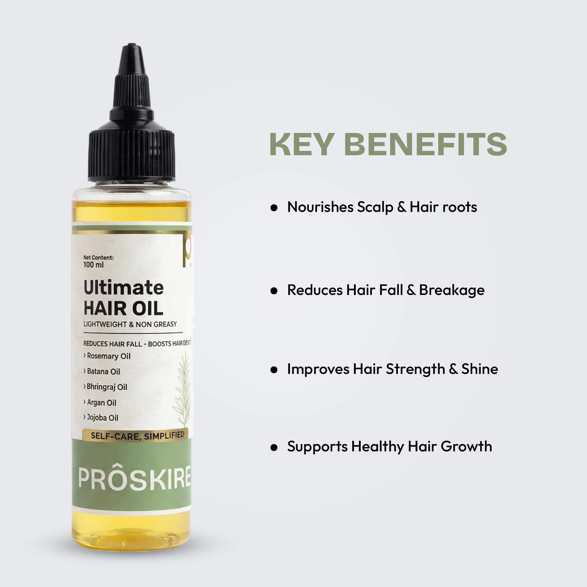Proskire Ultimate Hair Growth Oil | Lightweight Non-Greasy Hair Growth Oil with Rosemary, Batana & Bhringraj | Reduces Hair Fall & Boosts Hair Density - 100ml