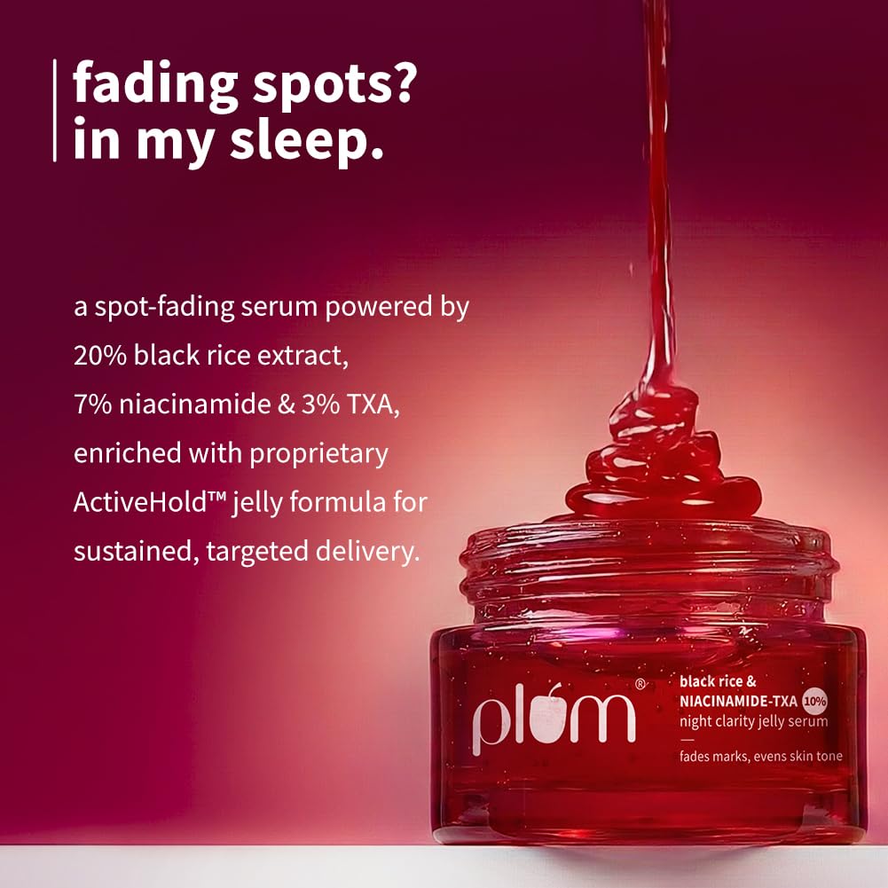 Plum Black Rice & Niacinamide-TXA 10% Night Clarity Jelly Serum | visibly reduce dark spots, stubborn acne marks, and improve overall skin clarity| 10ml