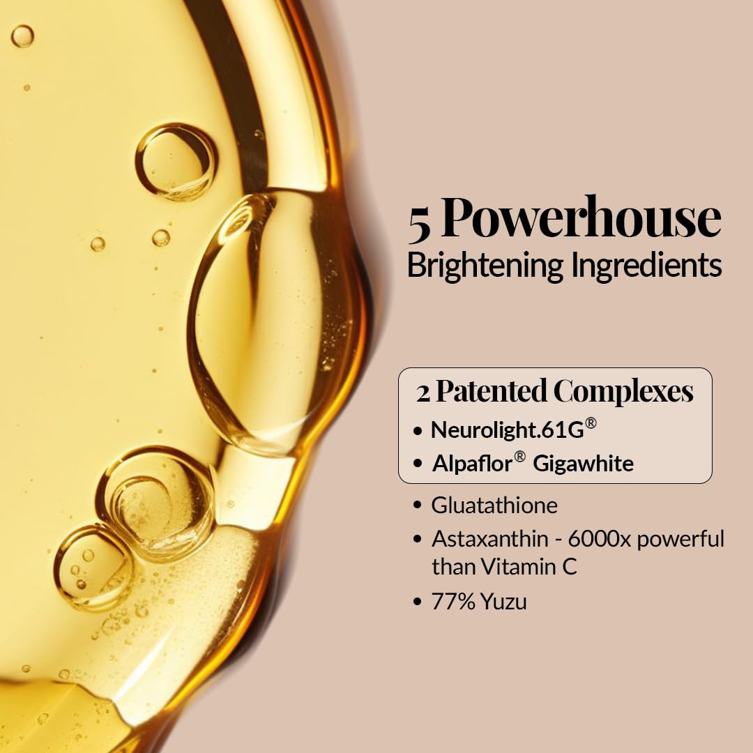 LuxaDerme Korean Ultra Brightening Face Serum with 77% Yuzu, Vitamin C Rich, Glutathione & Niacinamide | Clinically Proven Patented Actives to Reduce Dark Spots & Hyperpigmentation | Vegan Korean Skincare for Men & Women | 30ml