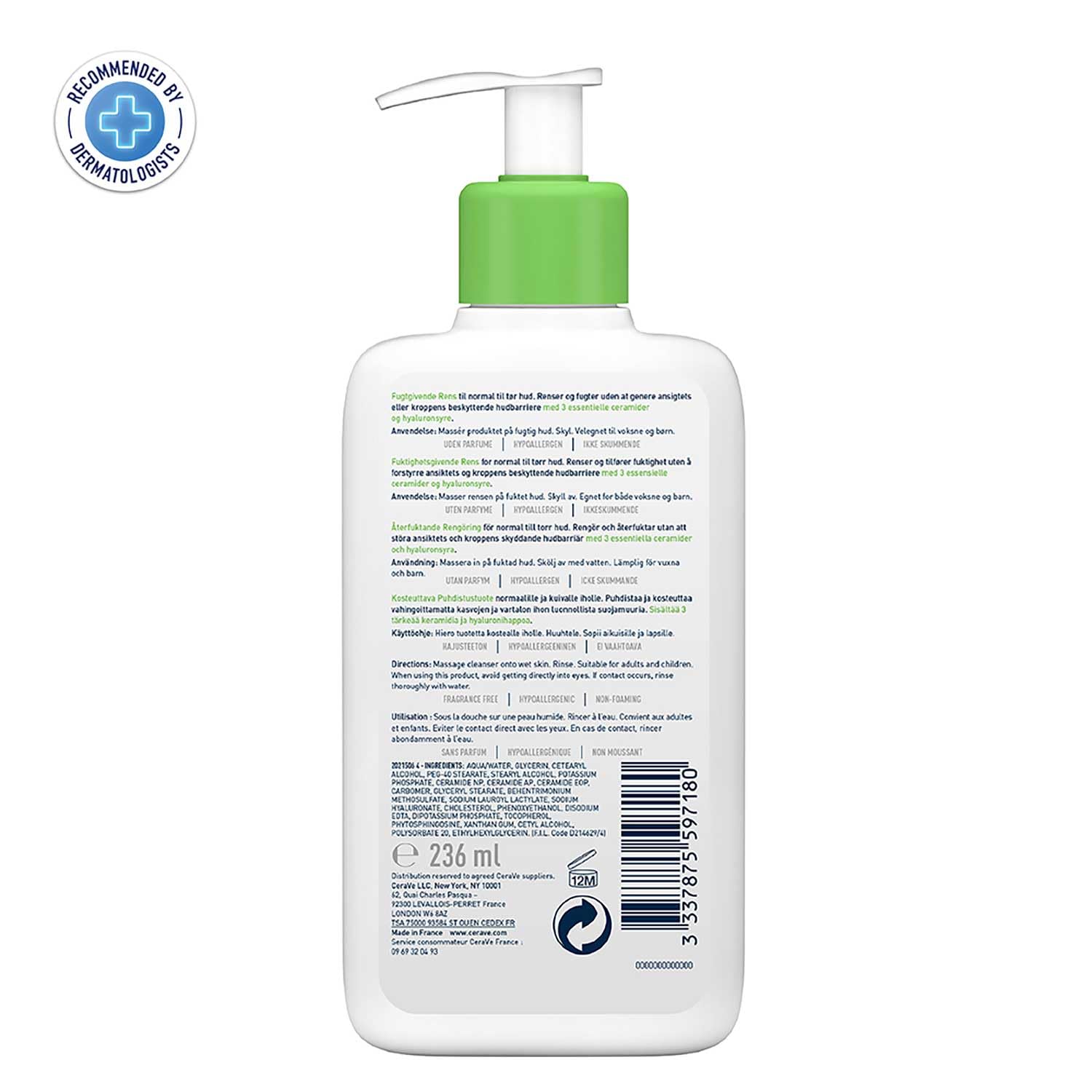 CeraVe Hydrating Cleanser For Normal To Dry Skin (236ml) - Non-Foaming Face Wash with Hyaluronic Acid And Ceramides | Non-Comedogenic, Non-Irritating And Fragrance-Free Cleanser