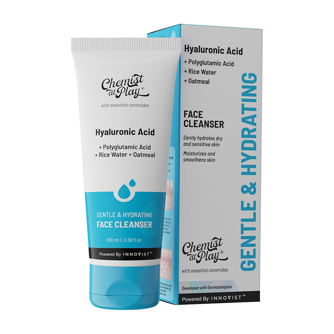 Chemist at Play Gentle & Hydrating Face Cleanser | Hydrates Dull & Dry Skin | Enriched with Vitamin E, Rice Water & Oatmeal | Removes Excess Oil & Dirt | For All Skin Types | For Men & Women | 100ml