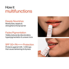 WishCare Tinted Lip Balm SPF 50 PA++++ | Brightening Lip Balm for Dark Lips | In-Vivo Tested | Kojic Acid & Niacinamide | For Women | 5g (Coral Peach)