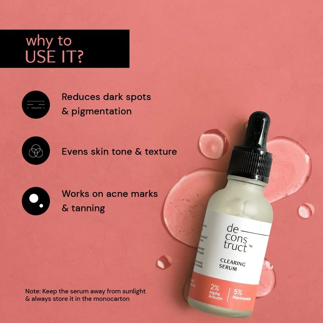 Deconstruct 5% Niacinamide Face Serum | + 2% Alpha Arbutin Face Serum | Clearing Serum for Pigmentation, Acne Marks, Dark Spots, Tanning | For Oily & Sensitive Skin | 30ml