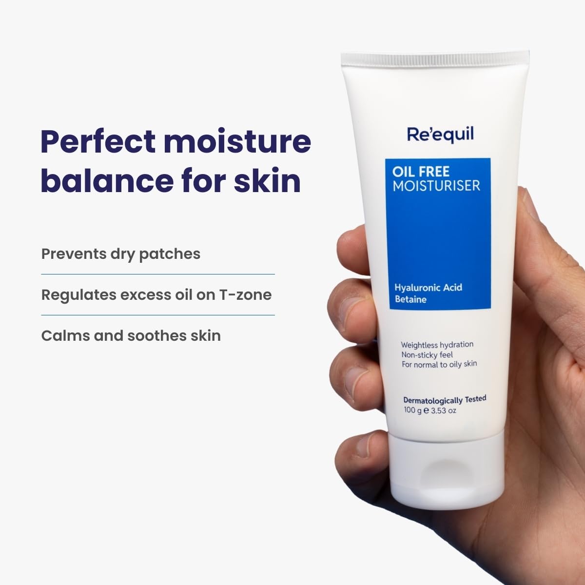 Re'equil Oil Free Moisturizer Cream With Hyaluronic Acid & Betaine | Lightweight Moisturizer For Oily/Combination Skin | 100gm
