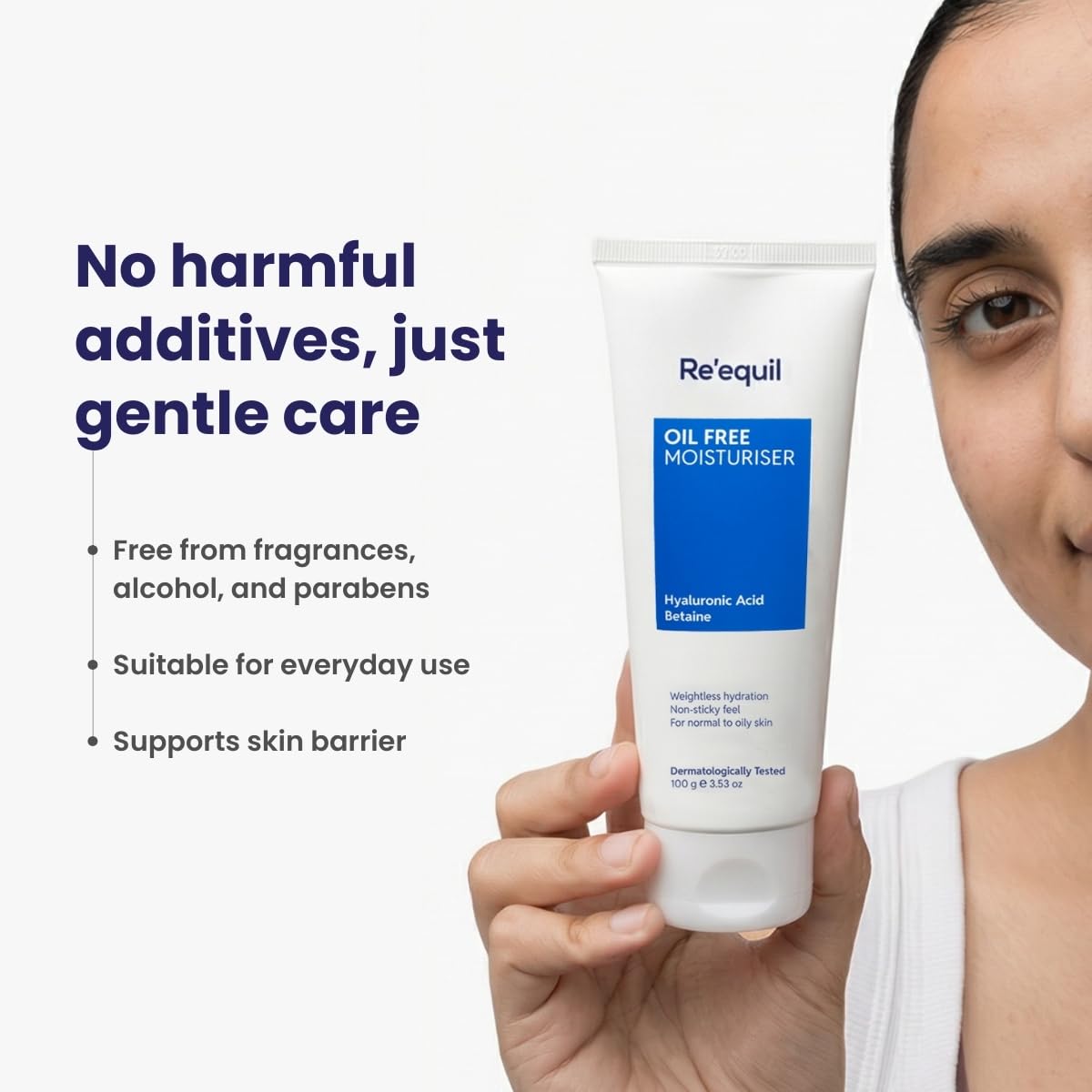 Re'equil Oil Free Moisturizer Cream With Hyaluronic Acid & Betaine | Lightweight Moisturizer For Oily/Combination Skin | 100gm