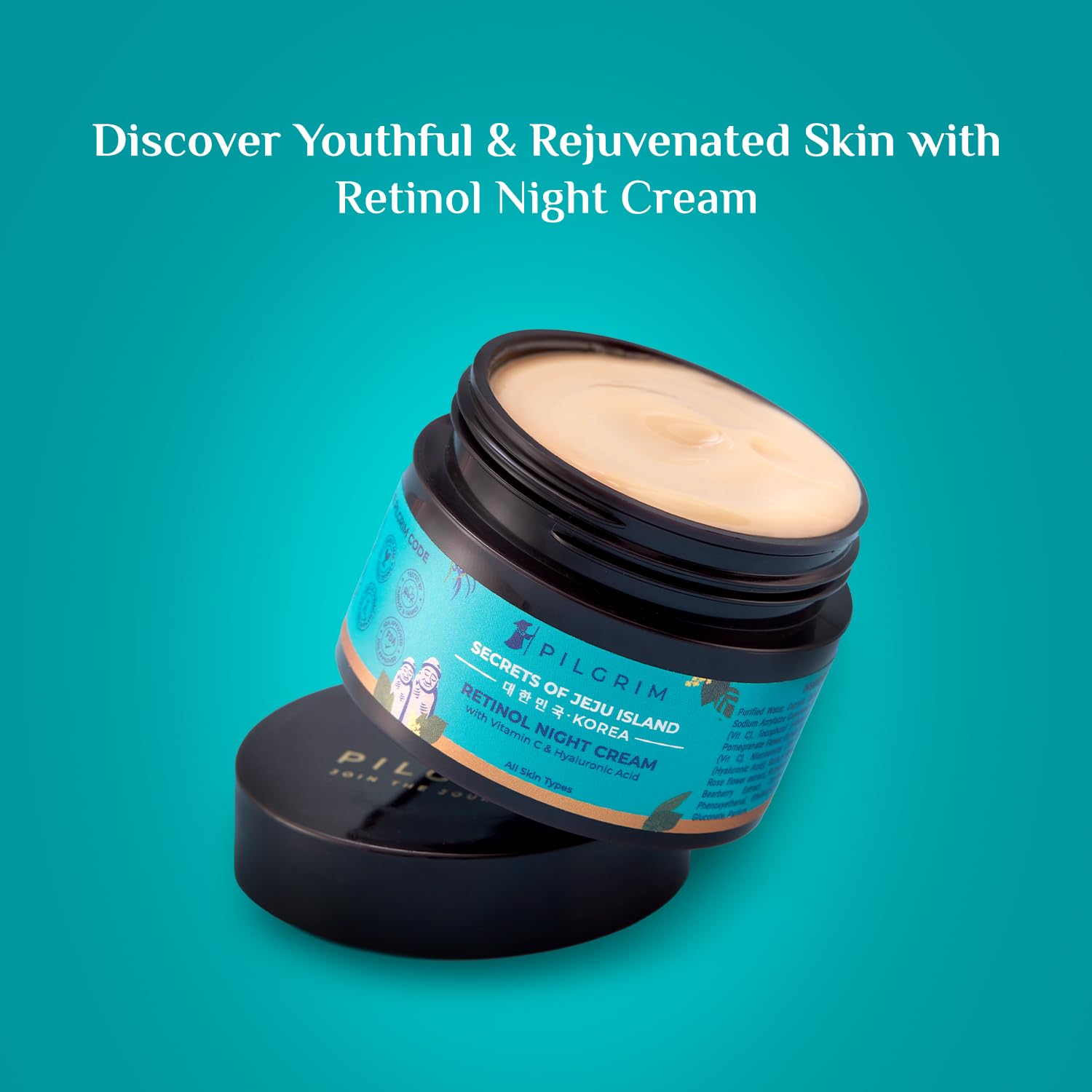 PILGRIM Korean Retinol Anti Aging Night Cream with Hyaluronic Acid & Vitamin C |Discover young, wrinkle-free & radiant skin| Anti aging cream for oily & dry skin| For Men & Women|Korean Skin Care|50gm