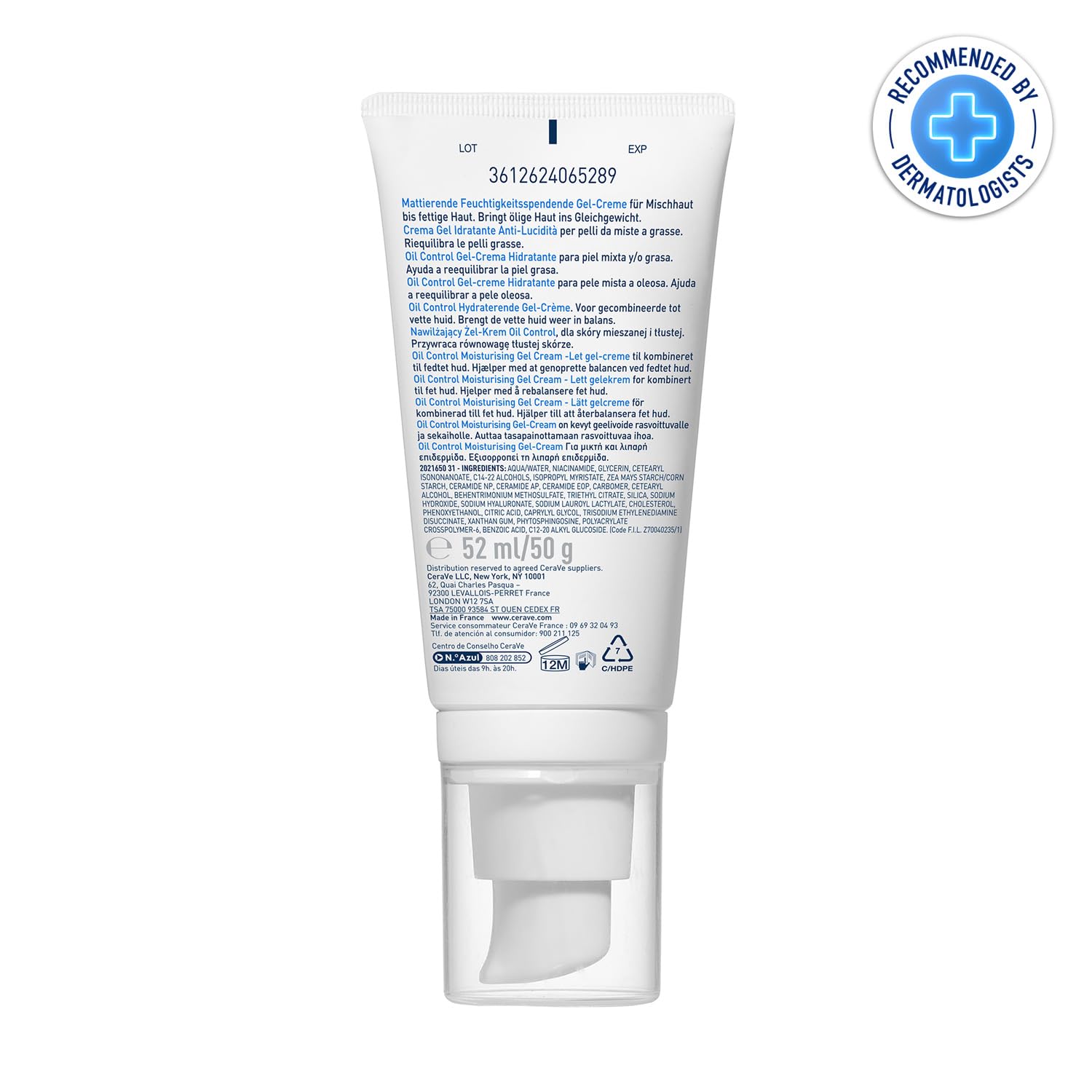 CeraVe Oil Control Gel Cream lightweight Moisturizer for Oily & Combination Skin with Ceramides, Hyaluronic Acid & Niacinamide | Dermatologist Recommended (52ml)
