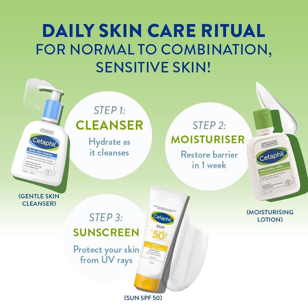 Cetaphil Moisturizing Lotion for Dry to Normal, Sensitive Skin| 100 ml| Moisturizer with Niacinamide, Panthenol| Non-greasy, Won t Clog Pores| Dermatologist Recommended| Paraben, Sulphate Free