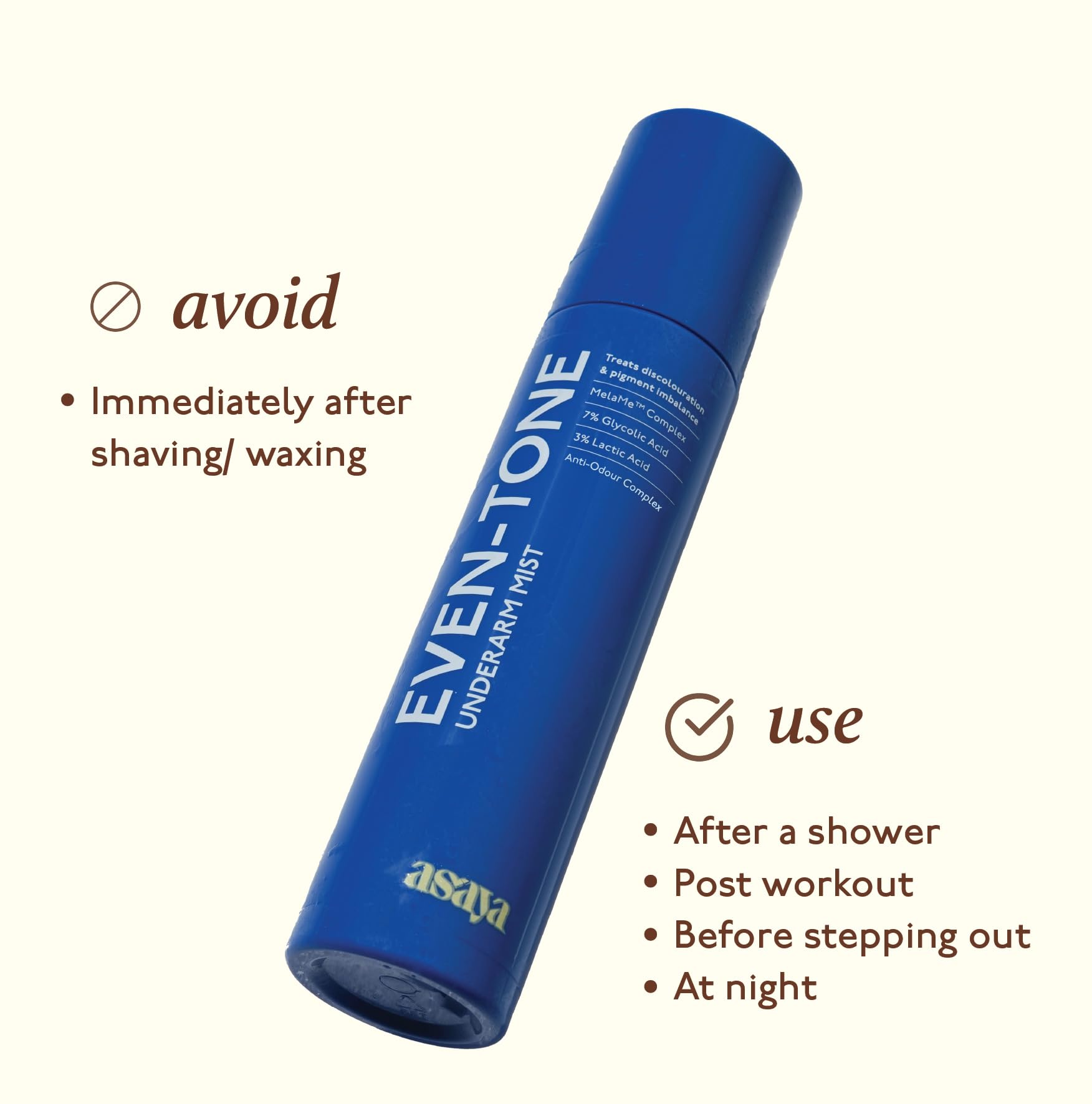 Asaya Even Tone Underarm Mist | Lightweight Spray for Underarm Pigmentation Removal & Odour Control | Even Tone Underarm Mist for Dark Underarms | 100 ml