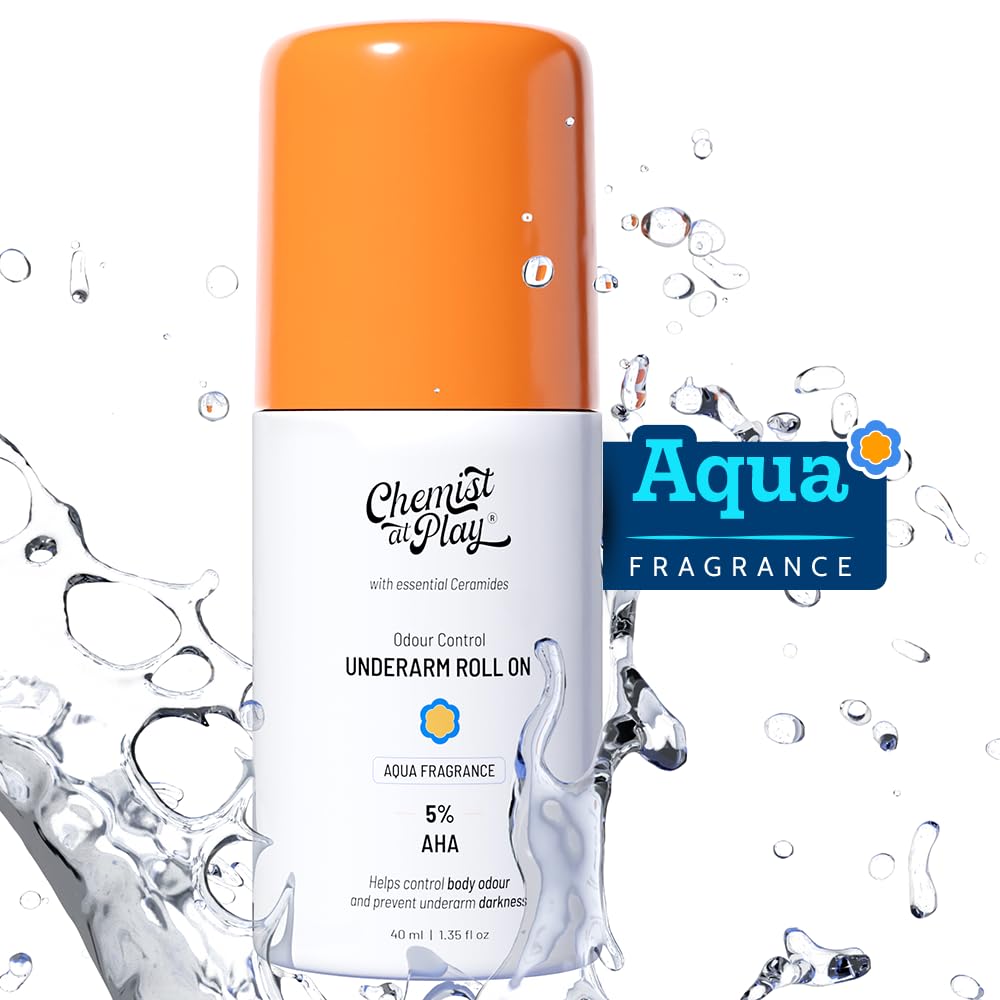 Chemist at Play UnderArm Roll-On with 5% AHA, Lactic Acid & 1% Mandelic Acid | Prevents Body Odour, Brightens Skin & Exfoliates | Fades Pigmentation & Kills Bacteria | Aqua Fragrance | 40ml
