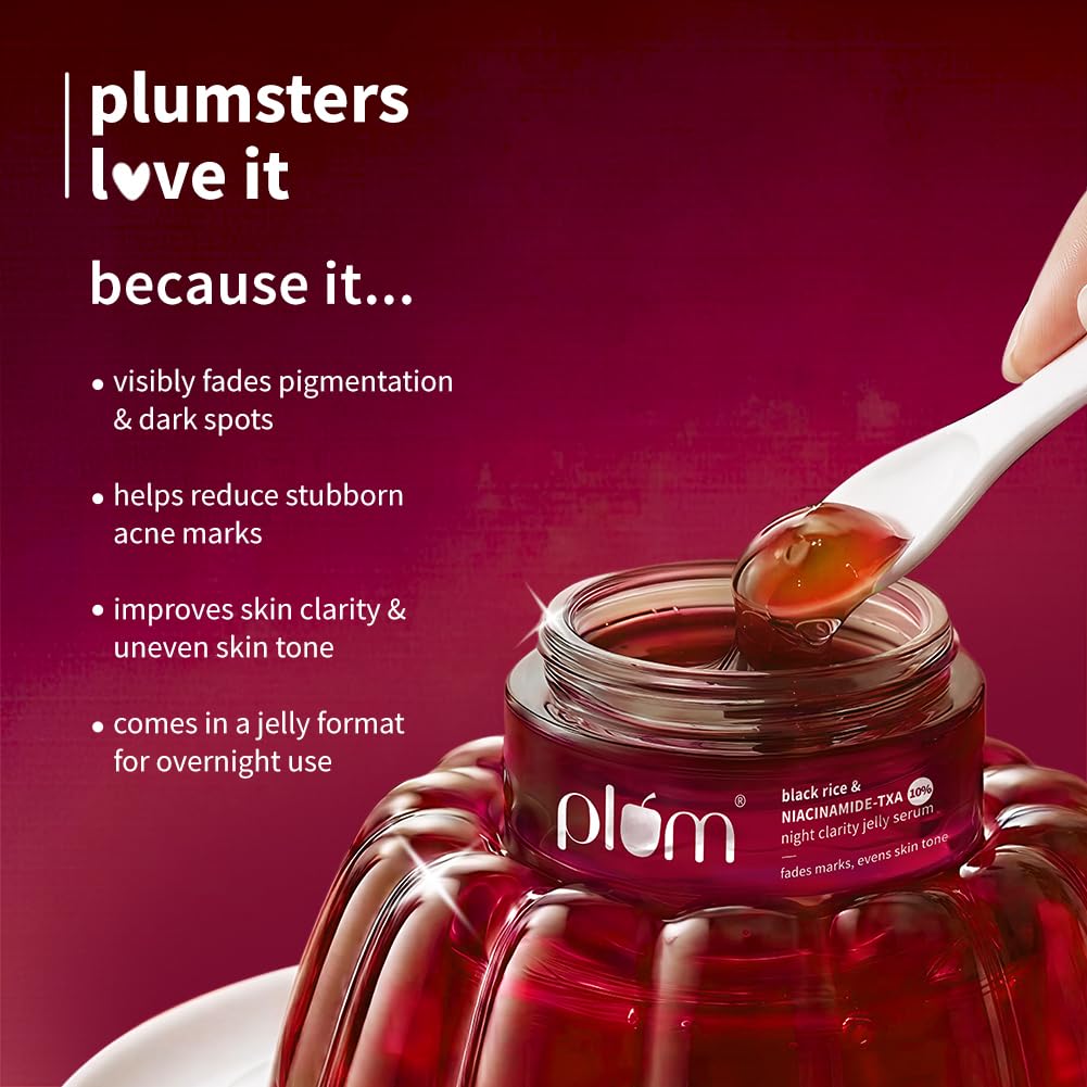 Plum Black Rice & Niacinamide-TXA 10% Night Clarity Jelly Serum | visibly reduce dark spots, stubborn acne marks, and improve overall skin clarity| 10ml
