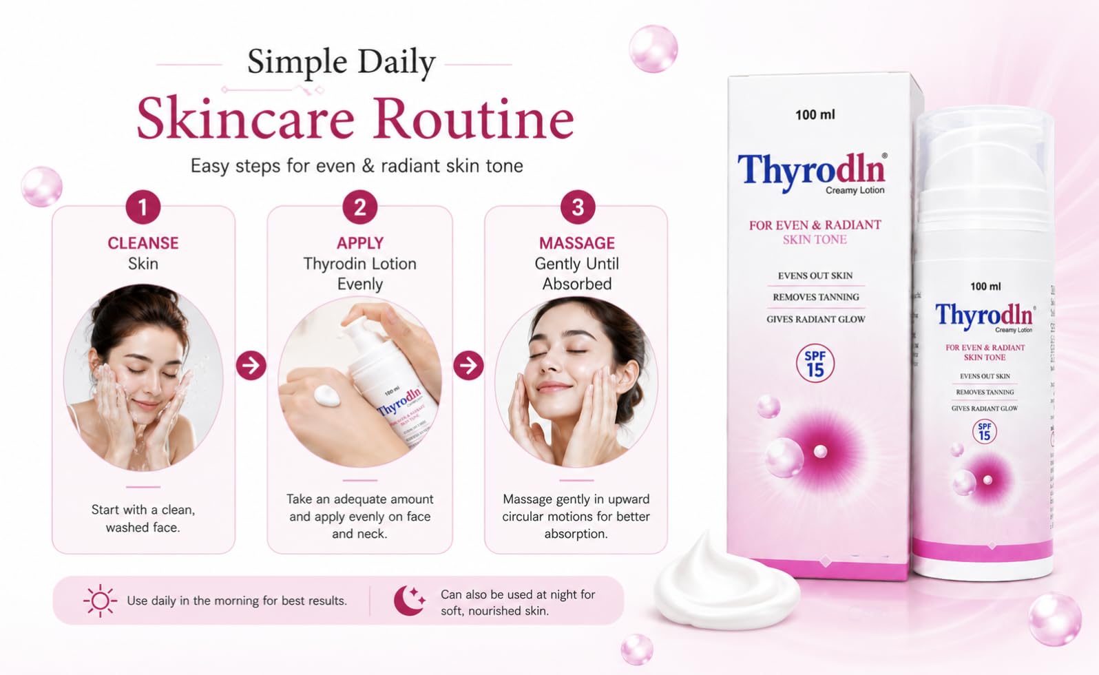 Thyrodln Creamy Lotion SPF 15 | Skin Moisturizing & Brightening Lotion | Helps Improve Skin Tone | Lightweight Daily Use | 100 ml