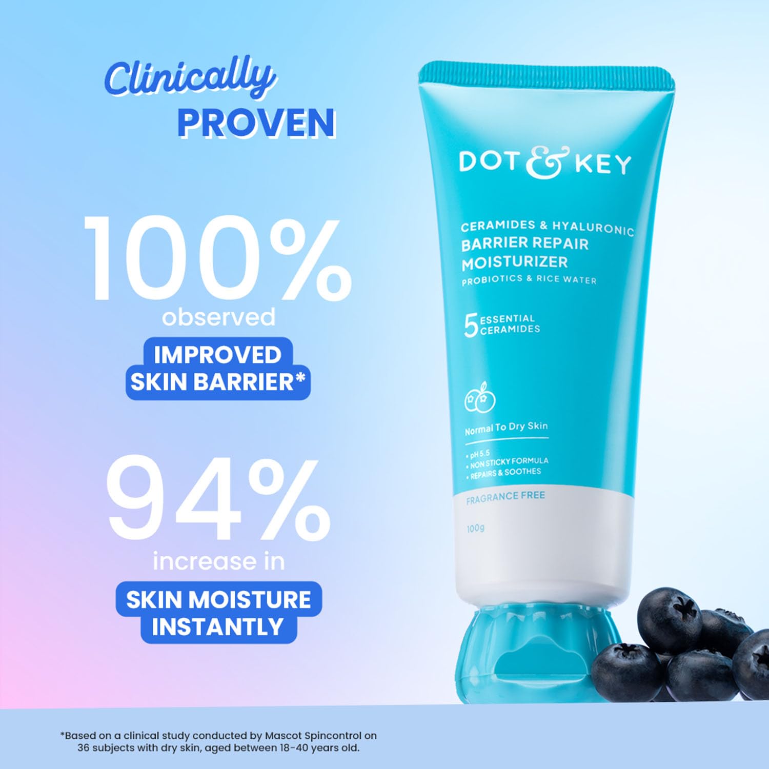 Dot & Key Barrier Repair Moisturizer For Normal, Dry, Combination & Sensitive Skin | 120 Hrs Moisturization, With 5 Ceramides & Hyaluronic | Repairs Damaged Skin Barrier, Non-Comedogenic | 100g