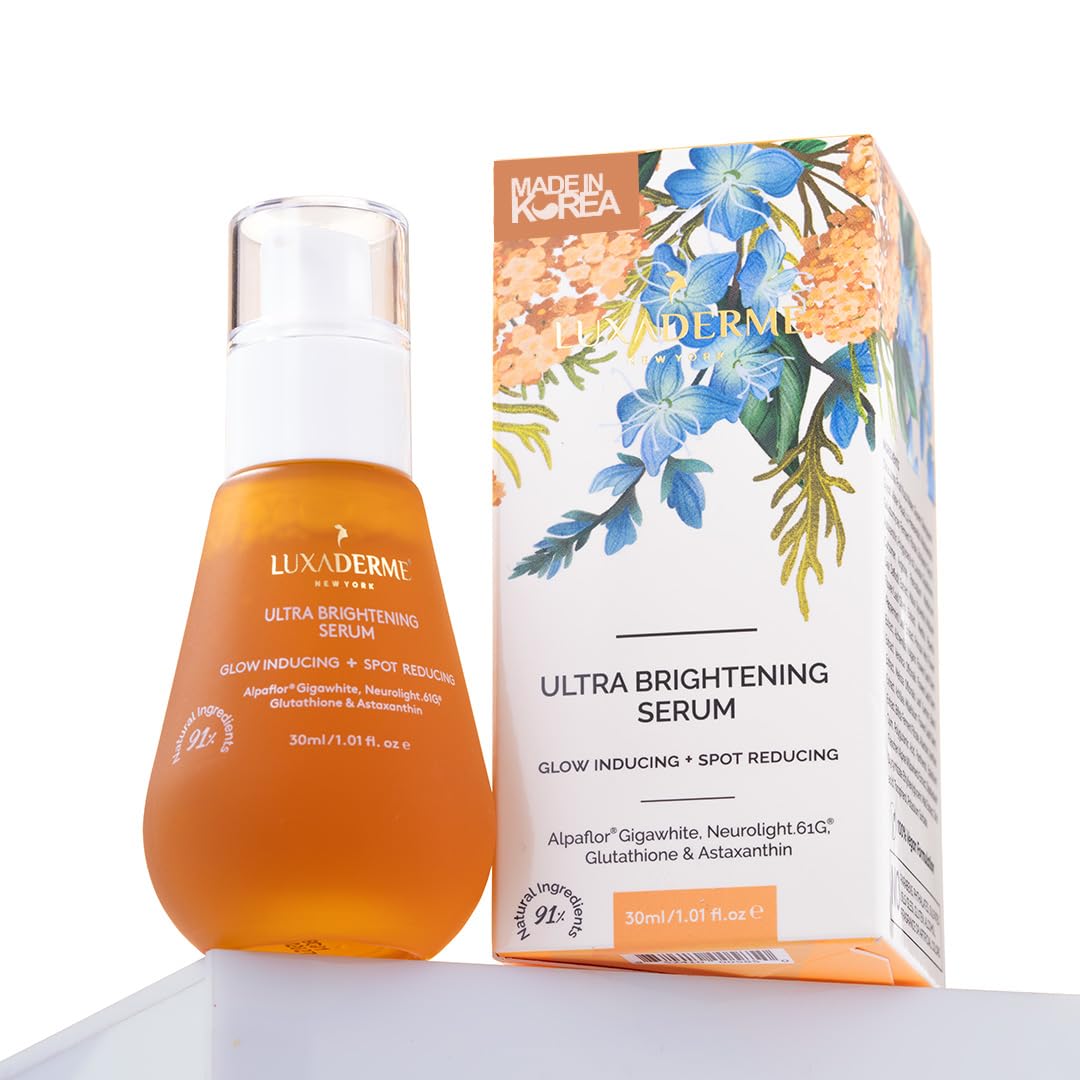 LuxaDerme Korean Ultra Brightening Face Serum with 77% Yuzu, Vitamin C Rich, Glutathione & Niacinamide | Clinically Proven Patented Actives to Reduce Dark Spots & Hyperpigmentation | Vegan Korean Skincare for Men & Women | 30ml