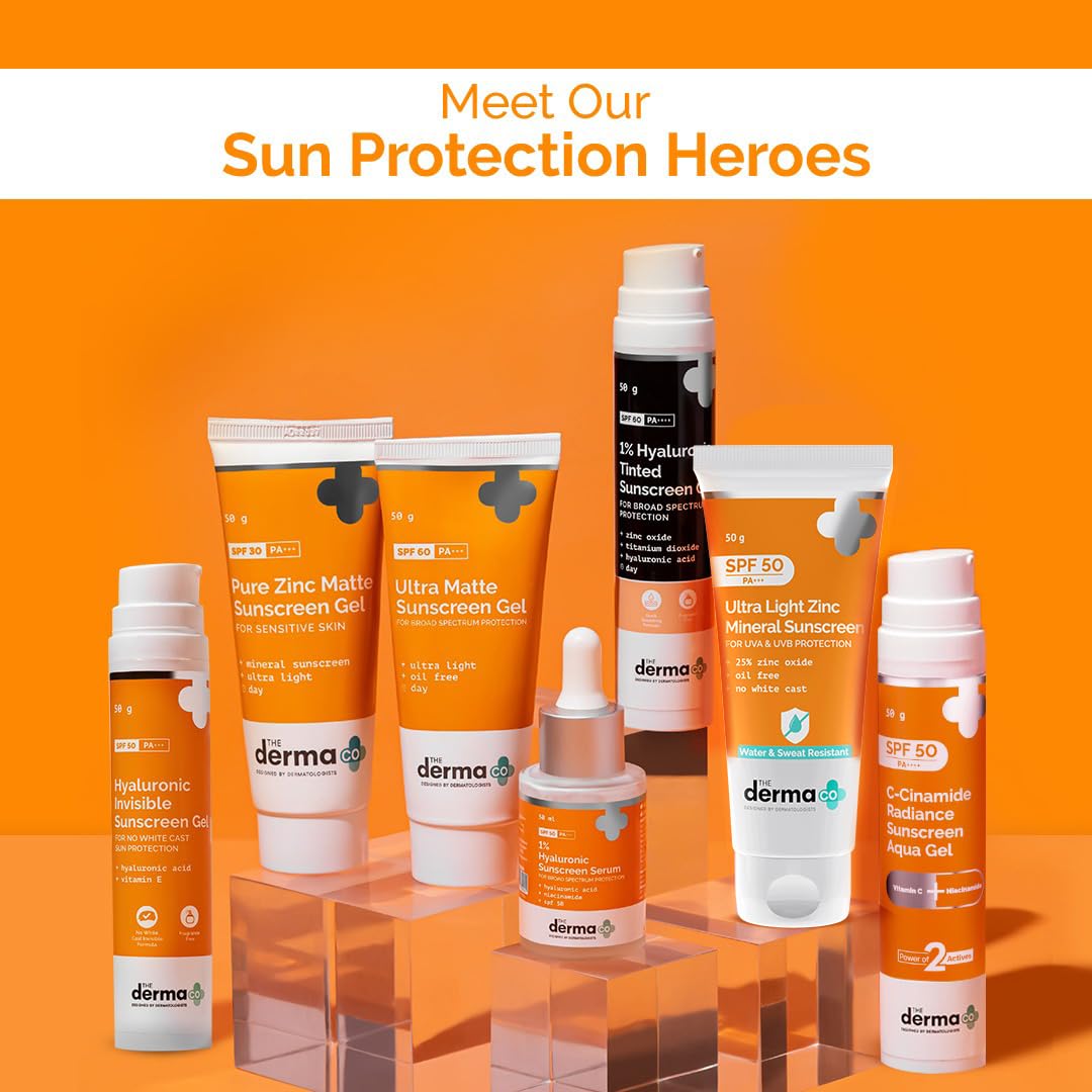 The Derma Co Ultra Light Zinc Mineral Sunscreen I With SPF 50 PA+++ I Water & Sweat Resistant | UVA, UVB & Blue Light Protection I Lightweight & Non- Greasy I No white Cast I For All Skin Type - 50g