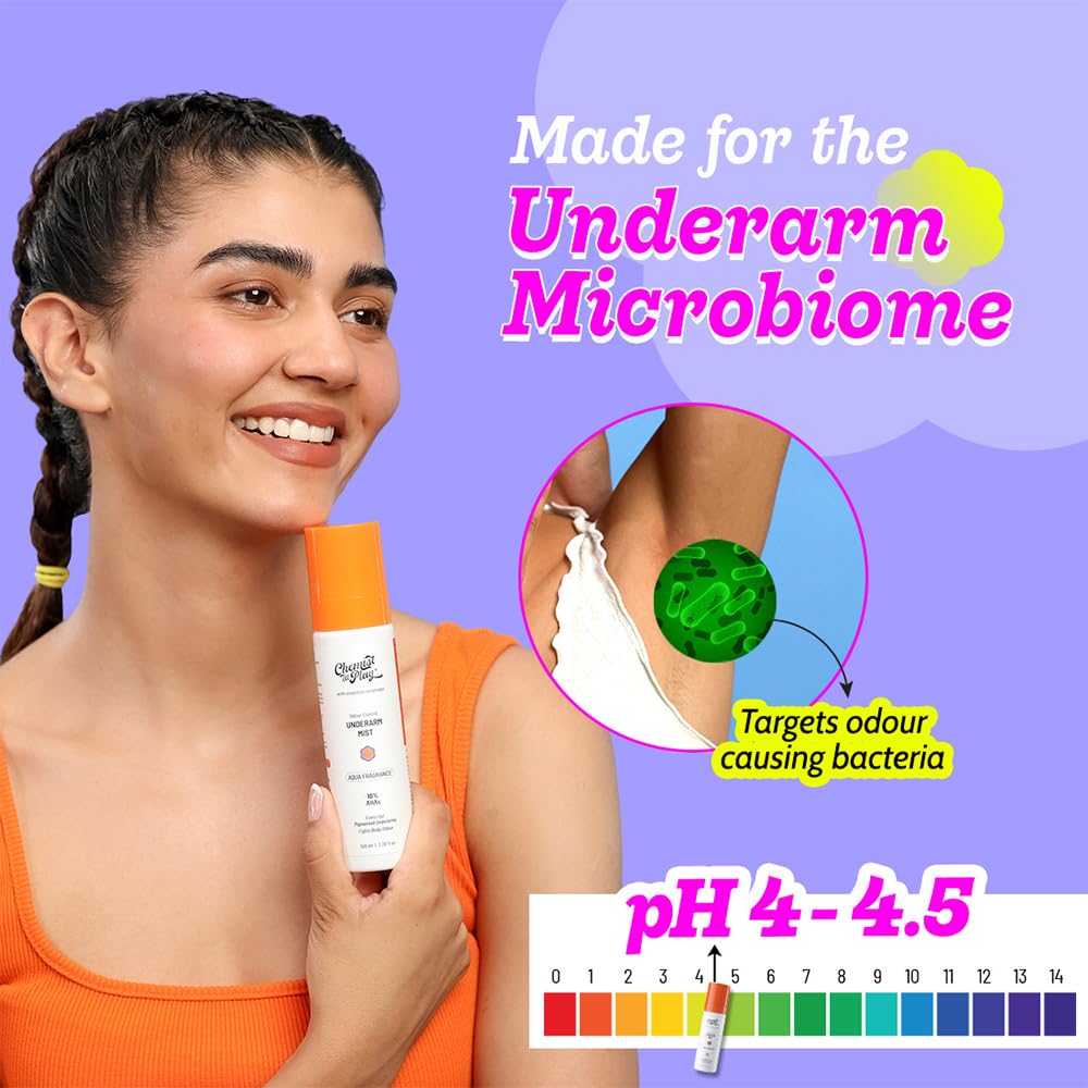 Chemist at Play Exfoliating Underarm Mist | For Pigmentation & Odour Control | 10% AHAs & 2% Niacinamide | pH 4-4.5 Optimised | Promotes Even-Toned Underarms | Non-Sticky & Fast Absorbing | 100 ml