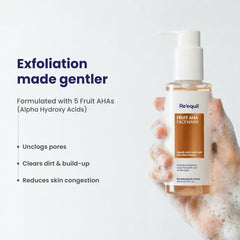 RE' EQUIL Fruit AHA Face Wash | Daily Exfoliating Cleanser for pigmentation, dullness & uneven skin tone | With Glycolic & Lactic acid from fruit extracts - 150 ml