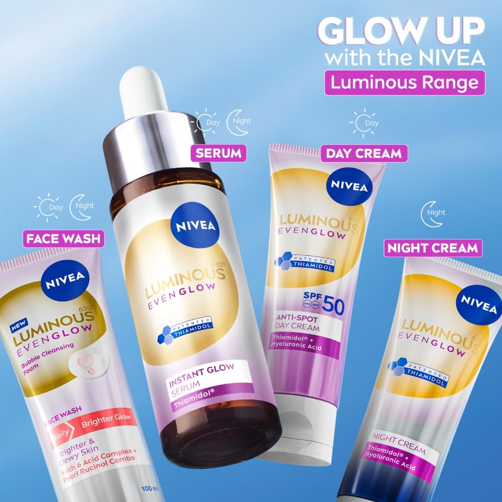 NIVEA Luminous Pearl Rucinol - Bubble Foaming Face Wash for Brighter Glow, 100 ml | Cleanses, Brightens, Unclogs Pores & Hydrates | Removes Make Up | For oily, dry & sensitive skin | Men & women