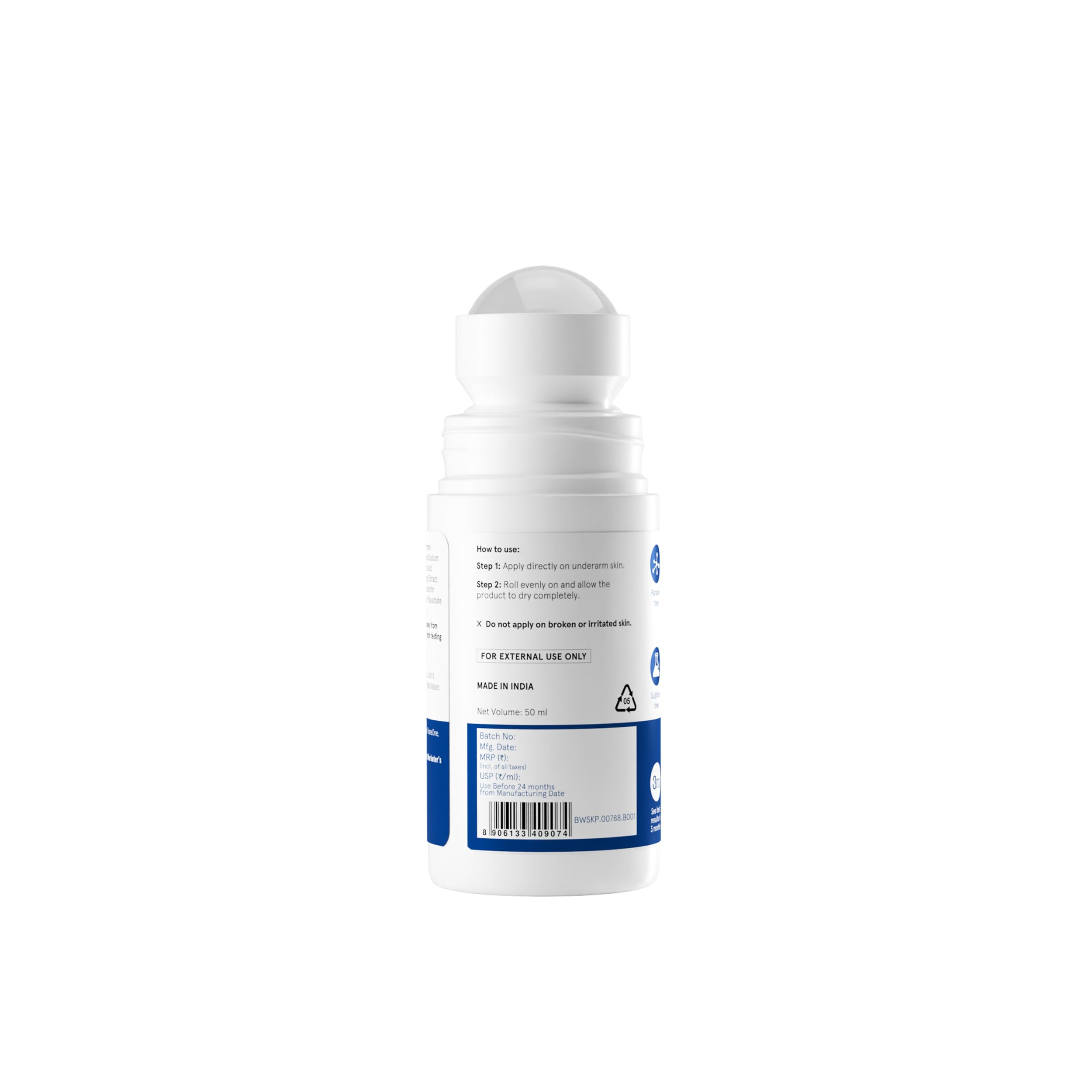Be Bodywise 6% Aha Bha Underarm Roll On 50ml | 4% Lactic Acid, 1% Mandelic Acid, 1% Salicylic Acid | Controls Odour & Reduces Pigmentation for even tone skin | 0% Alcohol & 0% Aluminium | Aqua Fragrance