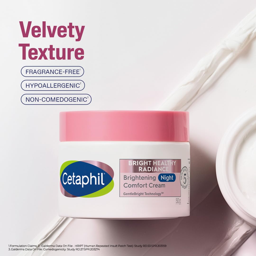 Cetaphil Brightening Night Comfort Cream - 50 g| For Dark Spots, Uneven Skin Tone| Hyaluronic Acid & Niacinamide| Fragrance Free| Dermatologist Recommended