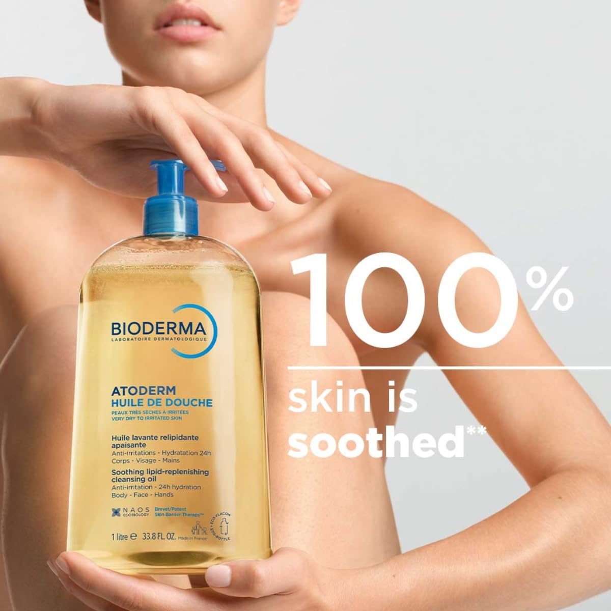 Bioderma Atoderm Huile de douche Anti-iritation Cleaning Oil | 24hrs Hydration | Face and Body Moisturizer | Soothes Discomfort - Dry to Very Dry Sensitive Skin - 200 ml