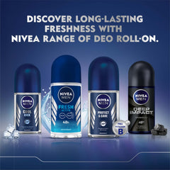 NIVEA MEN Fresh Power Underarm Roll-On Deodorant | 72 H Long Lasting Freshness | Fights bacteria and body odour | Fresh musk fragrance | 0% Alcohol | Dermatologically Approved & Paraben Free Formula | 50ml