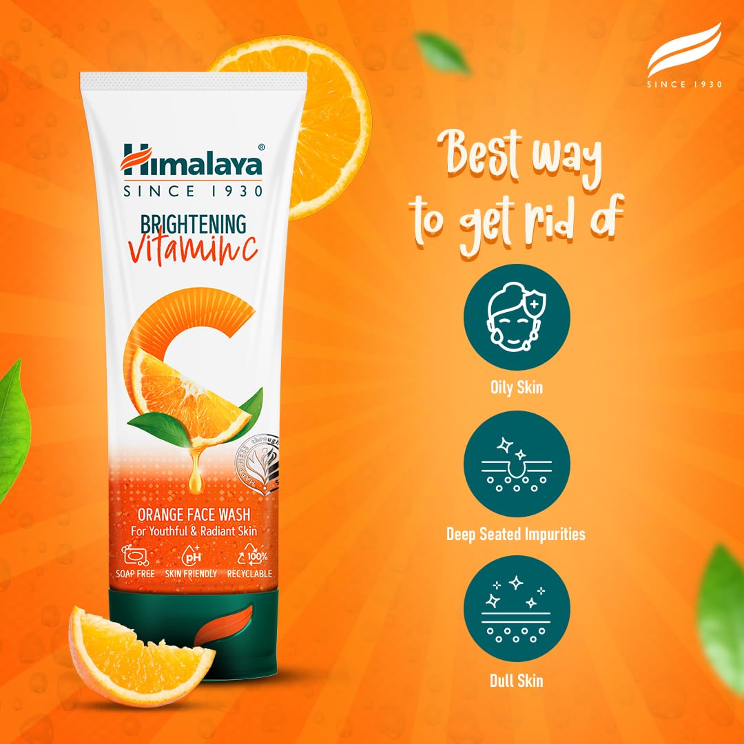 Himalaya Brightening Vitamin C Orange Face Wash | Brightening Face Cleanser | Remove Dull Skin | 50ml